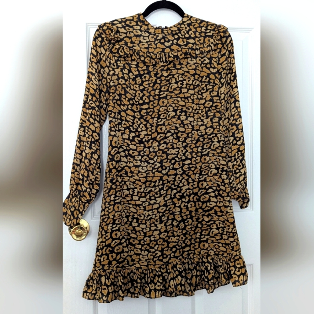 Who What Wear Leopard Print Long Sleeve Mini Dress – XS